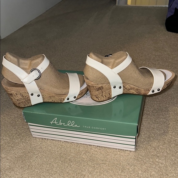 Abella White Wedge Sandals with Ankle Strap - Picture 3 of 6